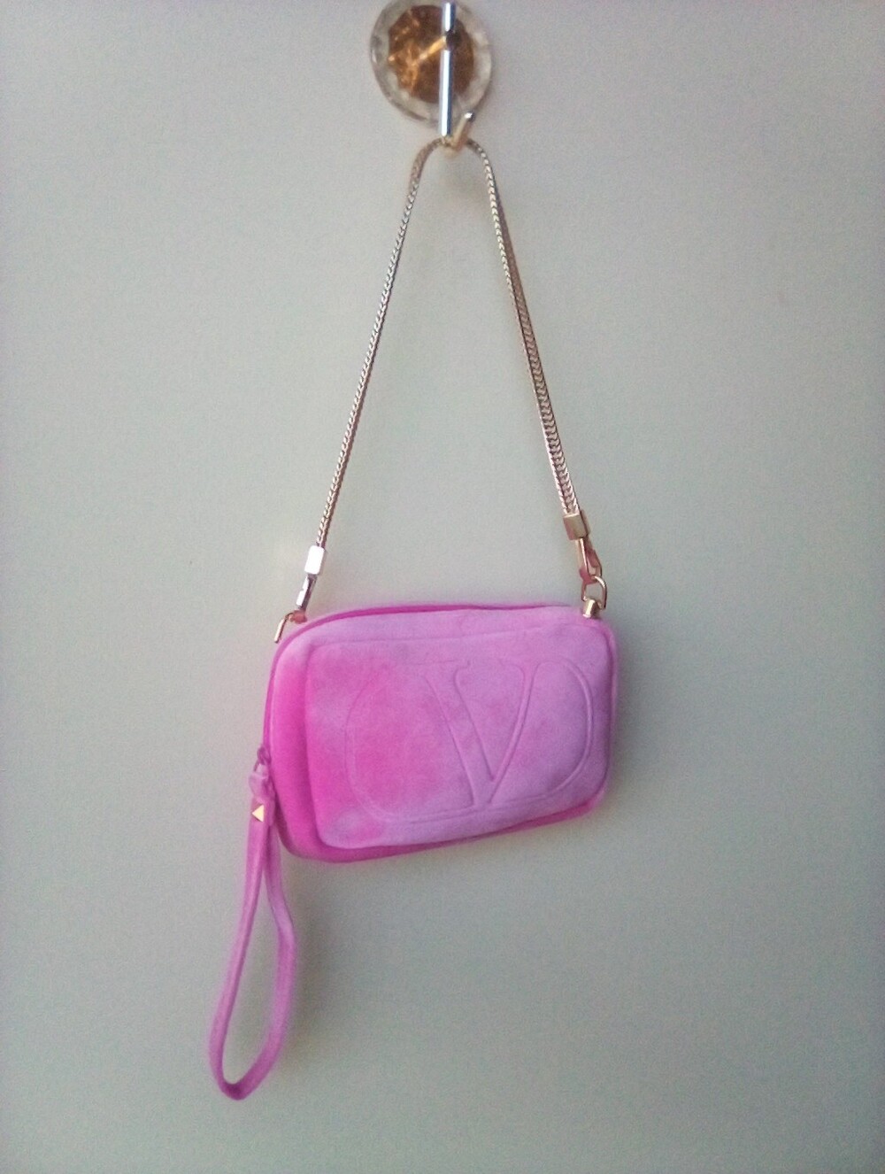 Valentino Pink Suede Monogram Shoulder Bag - Picture 4 of 11